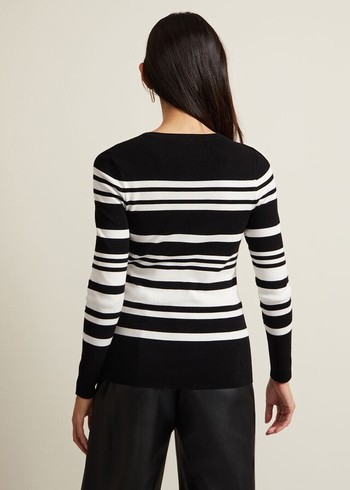 Phase Eight Serena Stripe Knitwear Black/White Australia | FJ1265479